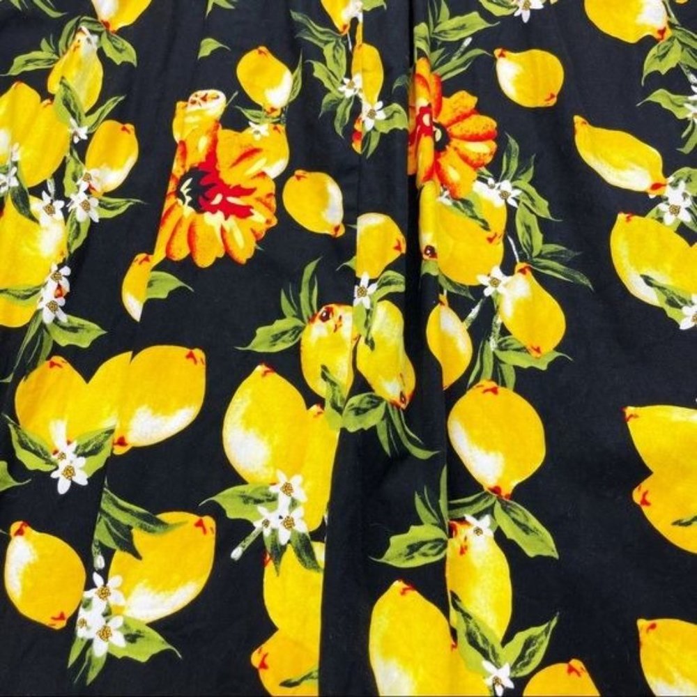 LULUMARI Large Lemon Print Black Button Front Maxi Skirt Size Small - Picture 4 of 8